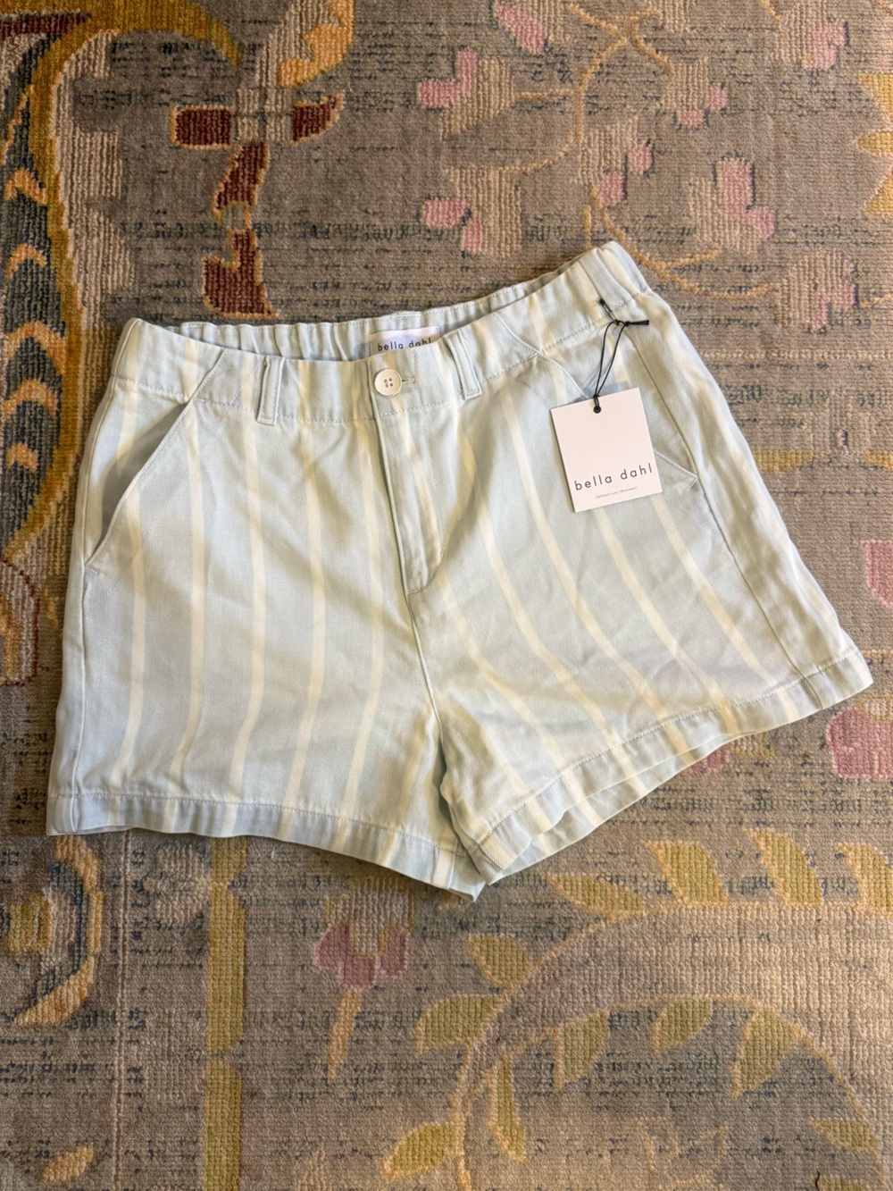 Bella Dahl Striped Shorts Small NWT Cotton Tencel Pull On Blue Cream Relaxed